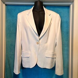 Theory white one button collar blazer w/mock front pockets